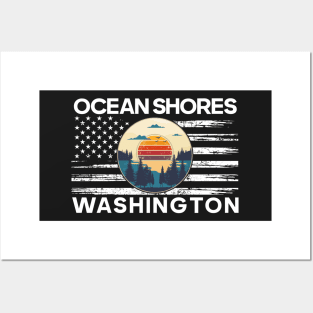 OCEAN SHORES WASHINGTON US FLAG Posters and Art
